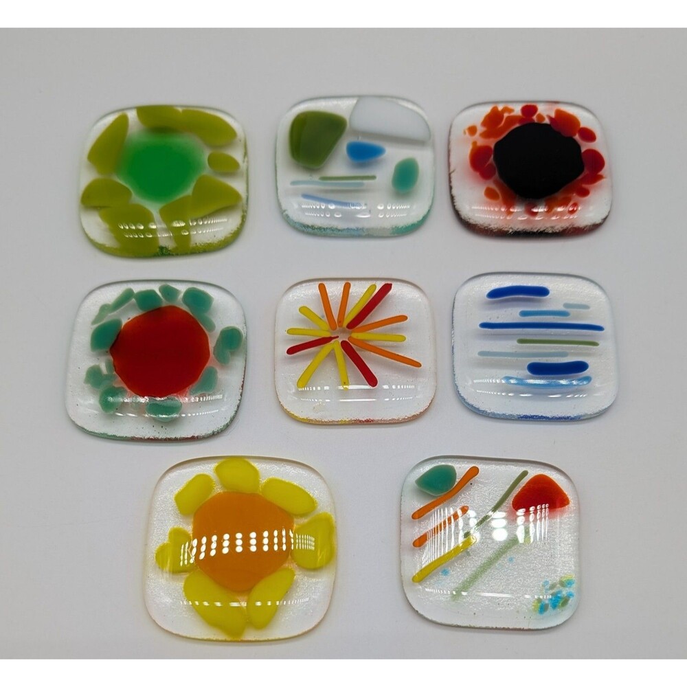 Mixed Lot Of 8 Fused Glass Squares For Jewelry Crafts Colorful